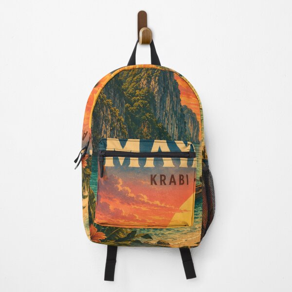 Item preview, Maya Bay Thailand Vintage Travel Poster with Tropical Sunset Illustration designed and sold by Spirit of Siam.