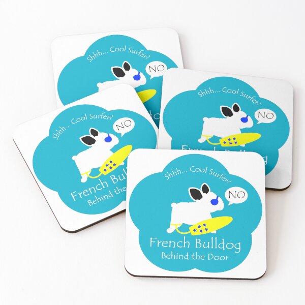 Item preview, Funny French Bulldog Cool Surfer Behind the Door Blue Base designed and sold by Na7nasColorShop.