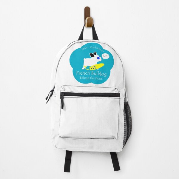Item preview, Funny French Bulldog Cool Surfer Behind the Door Blue Base designed and sold by Na7nasColorShop.