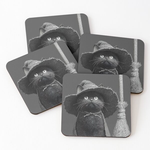 Item preview, Vintage Black Cat Witch with Broom Sketch designed and sold by colorful-white.