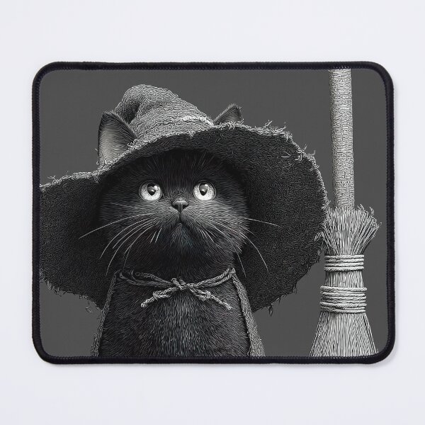 Item preview, Vintage Black Cat Witch with Broom Sketch designed and sold by colorful-white.