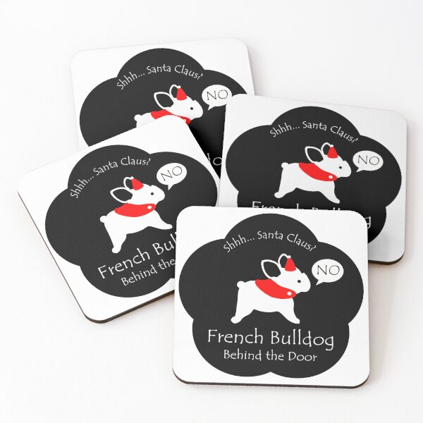 Item preview, Funny French Bulldog Santa Claus Behind the Door Black Base designed and sold by Na7nasColorShop.