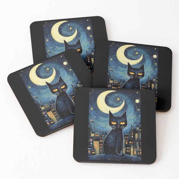 Item preview, Black cat Painting Art Starry Night Kitty Kitten Van Gogh  designed and sold by Littermin.