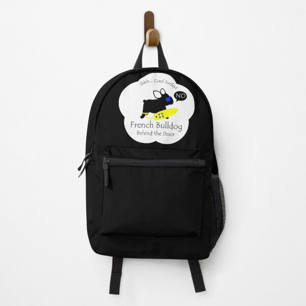 Item preview, Funny French Bulldog Cool Surfer Behind the Door White Base designed and sold by Na7nasColorShop.
