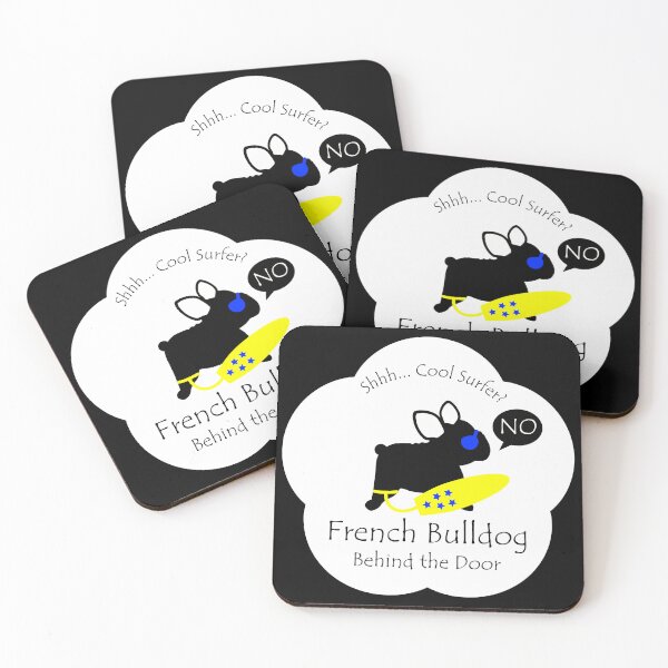 Item preview, Funny French Bulldog Cool Surfer Behind the Door White Base designed and sold by Na7nasColorShop.