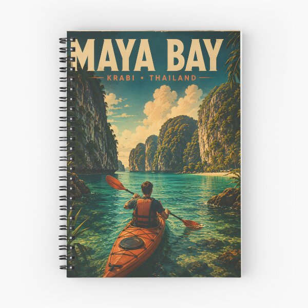 Item preview, Maya Bay Thailand Vintage Travel Poster with Tropical Sunset Illustration designed and sold by Spirit of Siam.