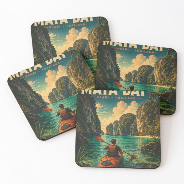 Item preview, Maya Bay Thailand Vintage Travel Poster with Tropical Sunset Illustration designed and sold by Spirit of Siam.