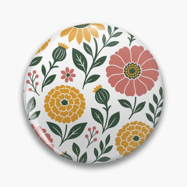 Item preview, Retro Flat Sunflowers Marigolds and Zinnias Flowers Seamless Pattern designed and sold by DiNata.