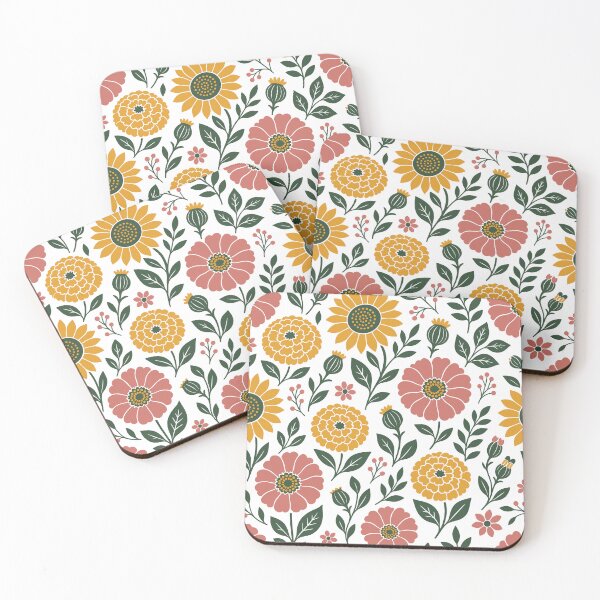 Item preview, Retro Flat Sunflowers Marigolds and Zinnias Flowers Seamless Pattern designed and sold by DiNata.