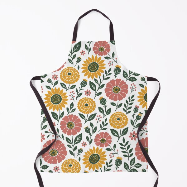 Item preview, Retro Flat Sunflowers Marigolds and Zinnias Flowers Seamless Pattern designed and sold by DiNata.