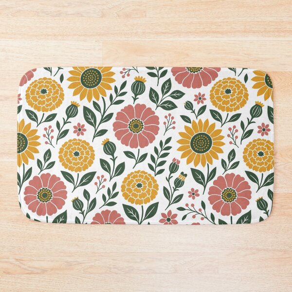 Item preview, Retro Flat Sunflowers Marigolds and Zinnias Flowers Seamless Pattern designed and sold by DiNata.