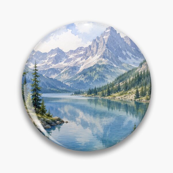 Item preview, Majestic Mountain Lake Watercolor Art designed and sold by 0606PM.