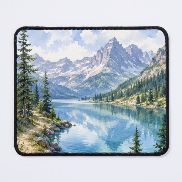 Item preview, Majestic Mountain Lake Watercolor Art designed and sold by 0606PM.