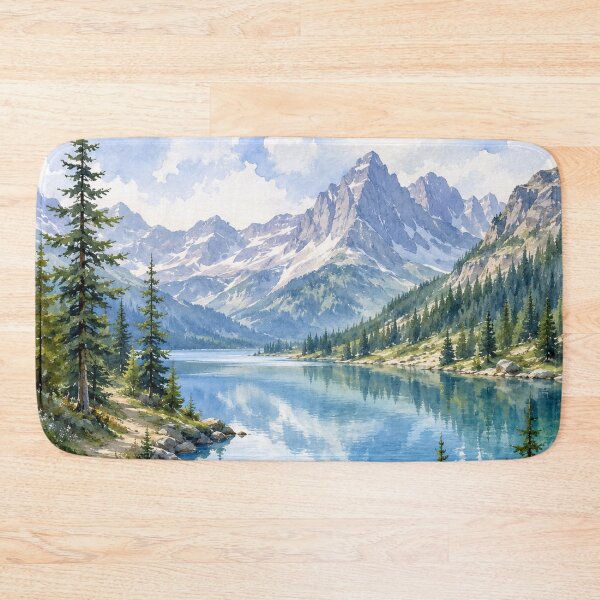 Item preview, Majestic Mountain Lake Watercolor Art designed and sold by 0606PM.