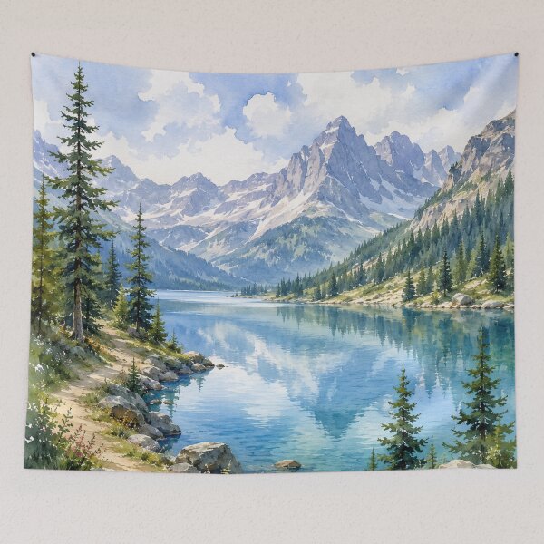 Item preview, Majestic Mountain Lake Watercolor Art designed and sold by 0606PM.