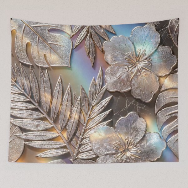 Item preview, Metallic Iridescent Monstera Hibiscus Floral designed and sold by IntelliMindDesigns.