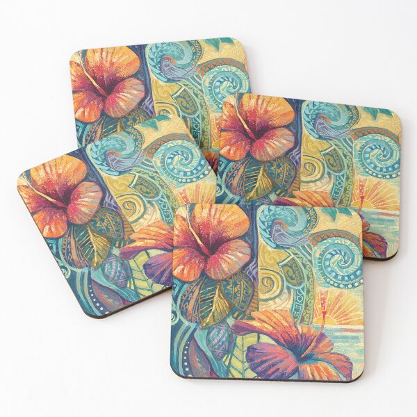 Item preview, Hawaiian Sunset Hibiscus Art - Tropical Tribal Fine Art designed and sold by sunnthreads.