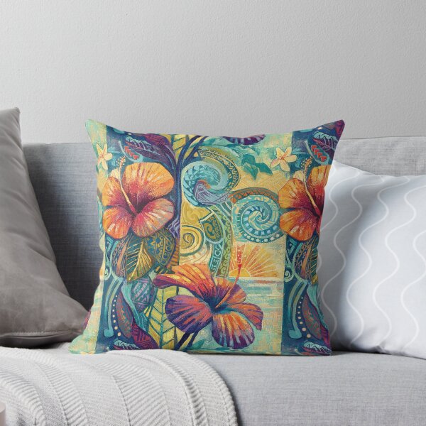 Item preview, Hawaiian Sunset Hibiscus Art - Tropical Tribal Fine Art designed and sold by sunnthreads.