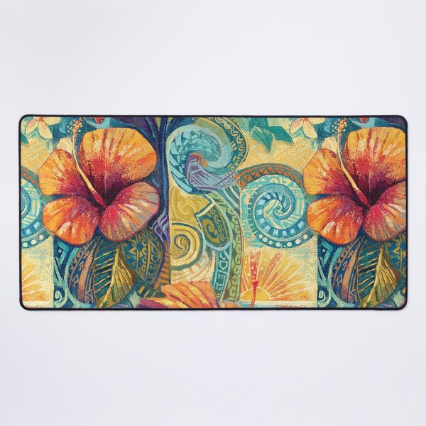 Item preview, Hawaiian Sunset Hibiscus Art - Tropical Tribal Fine Art designed and sold by sunnthreads.