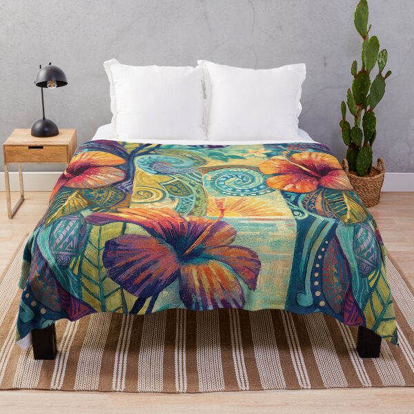 Item preview, Hawaiian Sunset Hibiscus Art - Tropical Tribal Fine Art designed and sold by sunnthreads.