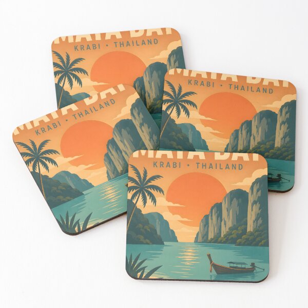 Item preview, Maya Bay Thailand Vintage Travel Poster with Tropical Sunset Illustration designed and sold by Spirit of Siam.