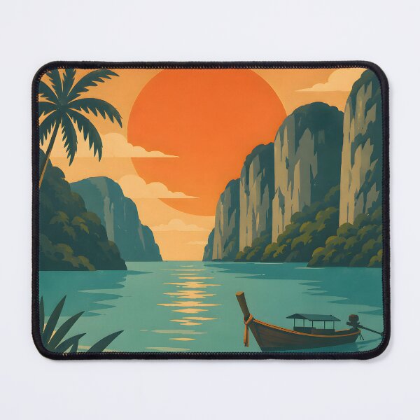 Item preview, Maya Bay Thailand Vintage Travel Poster with Tropical Sunset Illustration designed and sold by Spirit of Siam.