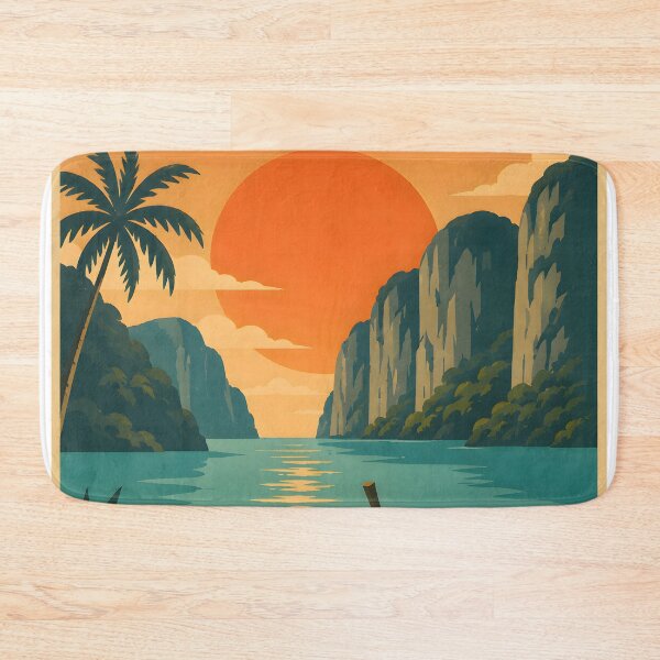 Item preview, Maya Bay Thailand Vintage Travel Poster with Tropical Sunset Illustration designed and sold by Spirit of Siam.