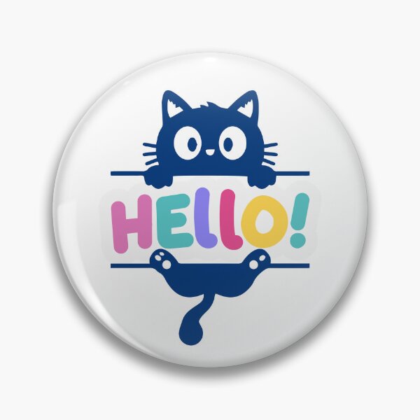 Item preview, Cute Cat Hanging on Colorful Hello Sign designed and sold by Mazza-mazza.