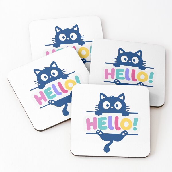 Item preview, Cute Cat Hanging on Colorful Hello Sign designed and sold by Mazza-mazza.