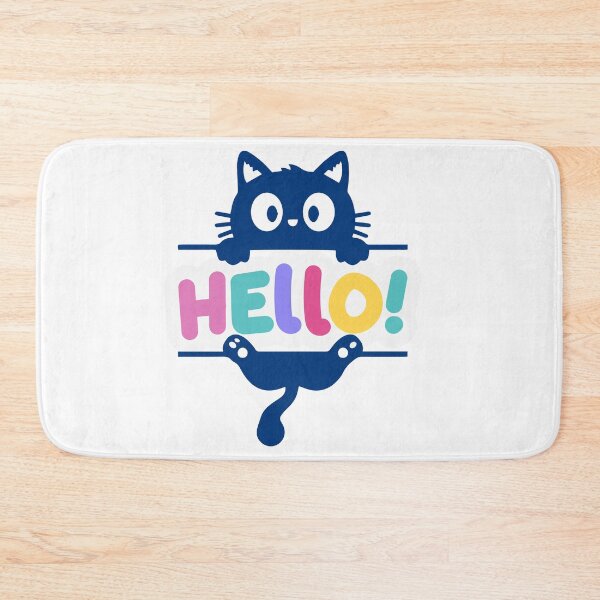 Item preview, Cute Cat Hanging on Colorful Hello Sign designed and sold by Mazza-mazza.