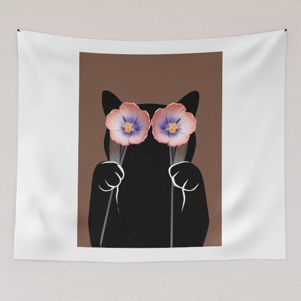 Item preview, Peekaboo Black Cat Holding Flowers designed and sold by PurrfectHome.