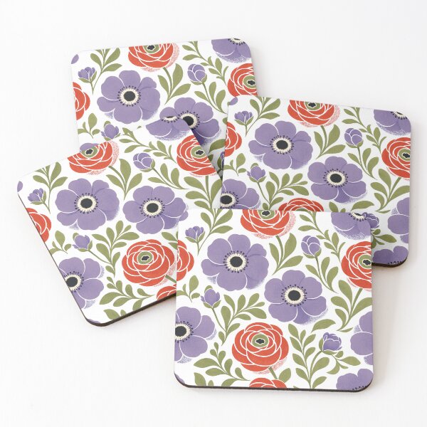 Item preview, Retro Textured Anemones and Ranunculus Flowers Seamless Pattern designed and sold by DiNata.