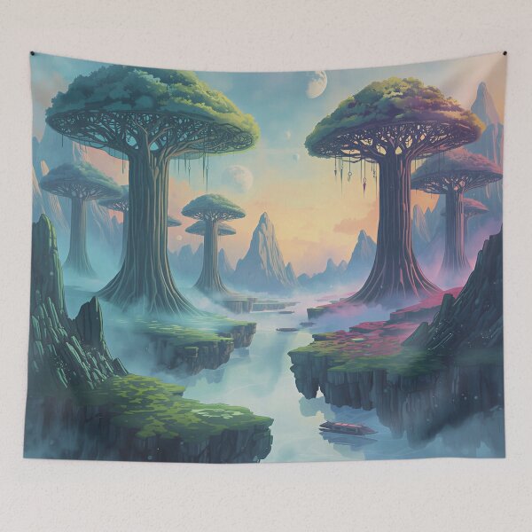 Item preview, Watercolor Bioluminescent Sky Forest Alien Valley designed and sold by Luminous Wilds.
