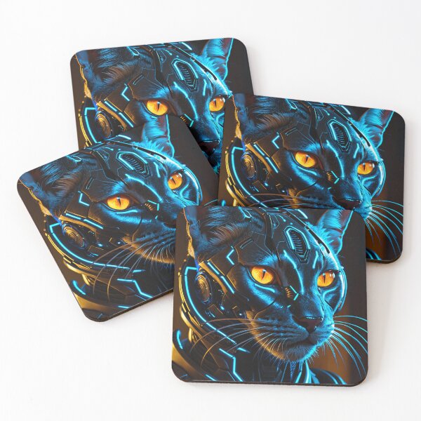 Item preview, Cybernetic Cat with Glowing Neon Armor designed and sold by PixelFlowArt.
