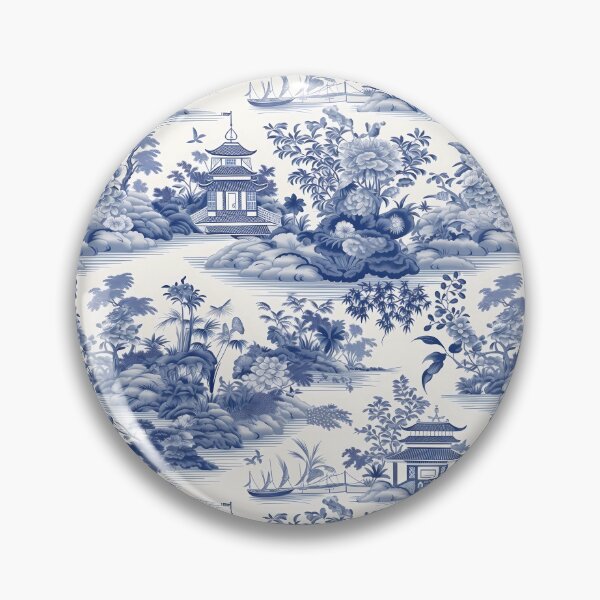 Item preview, Blue White Chinoiserie Pagoda Pattern designed and sold by Canvas-Whispers.