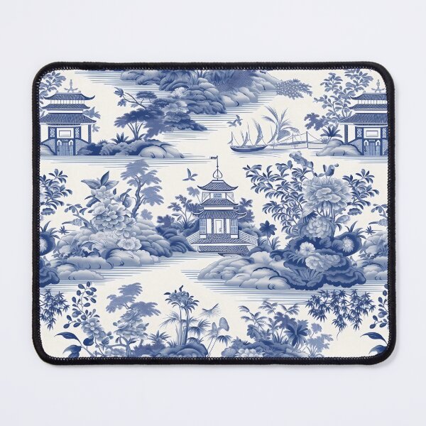Item preview, Blue White Chinoiserie Pagoda Pattern designed and sold by Canvas-Whispers.