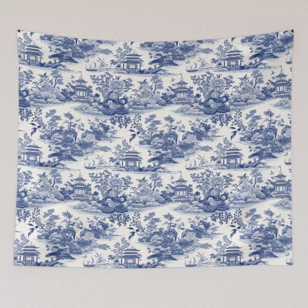 Item preview, Blue White Chinoiserie Pagoda Pattern designed and sold by ArtDzignsZA.