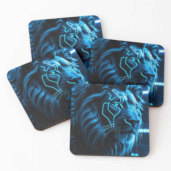 Item preview, Cybernetic Lion with Glowing Neon faceplates designed and sold by PixelFlowArt.