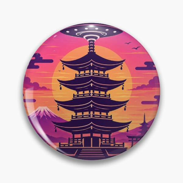 Item preview, Ancient Contact Pagoda – Sunset UFO Monogram | Japanese Mystery Vector Art designed and sold by Handcan.