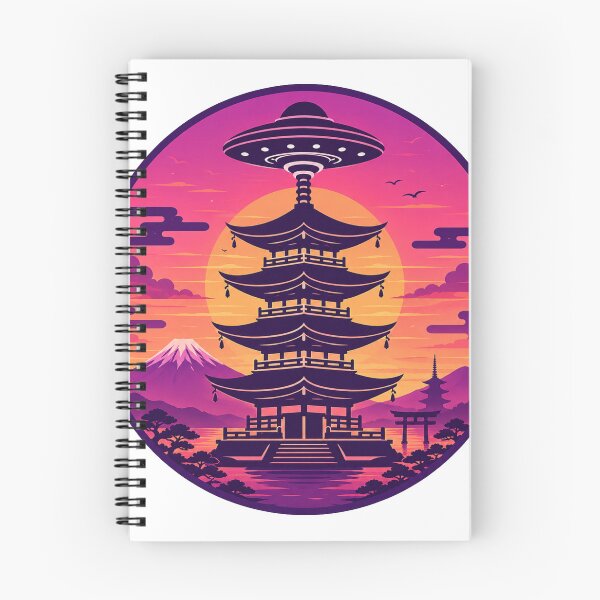 Item preview, Ancient Contact Pagoda – Sunset UFO Monogram | Japanese Mystery Vector Art designed and sold by Handcan.