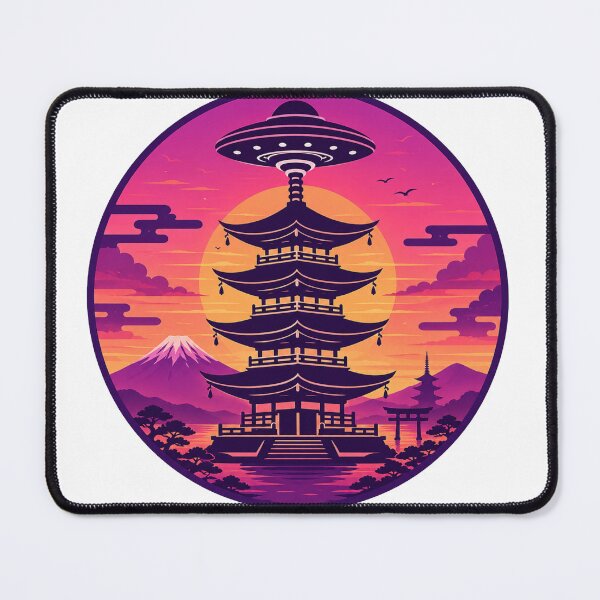 Item preview, Ancient Contact Pagoda – Sunset UFO Monogram | Japanese Mystery Vector Art designed and sold by Handcan.