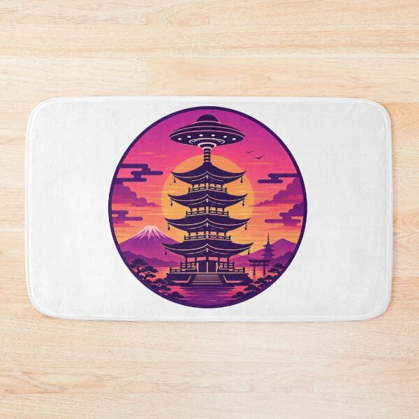 Item preview, Ancient Contact Pagoda – Sunset UFO Monogram | Japanese Mystery Vector Art designed and sold by Handcan.