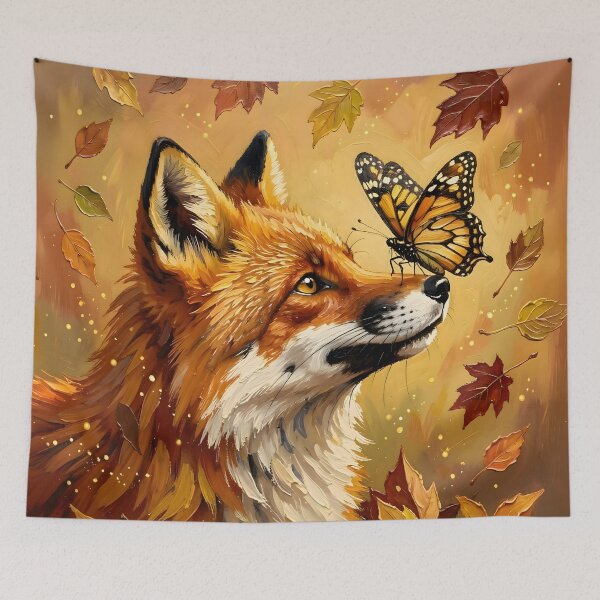 Item preview, Autumn Fox and Monarch Butterfly - Impasto Oil Painting designed and sold by Selena-V.