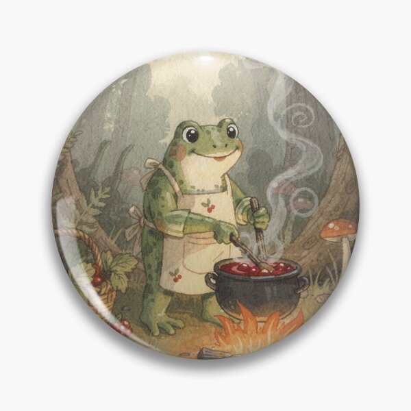 Item preview, Frog Jam-Maker Stirring the Berry Pot Cottagecore Art designed and sold by PictorialWhimsy.