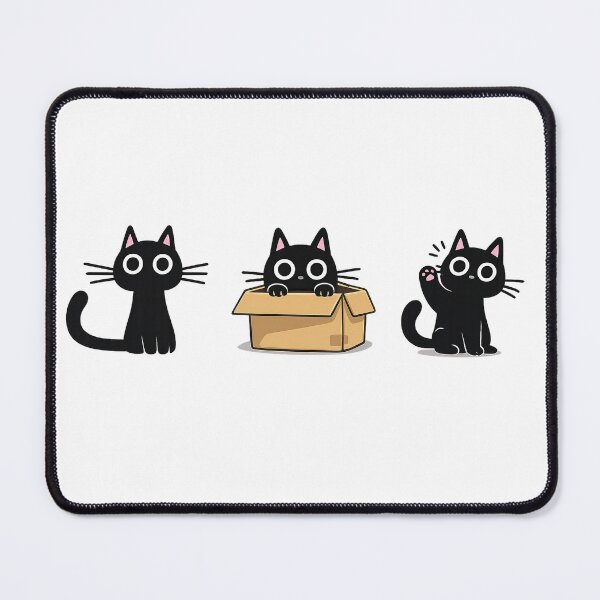 Item preview, Cute Black Cat Trio – Sitting, Box, and Waving Kawaii Cartoon Sticker Sheet designed and sold by RaresS.