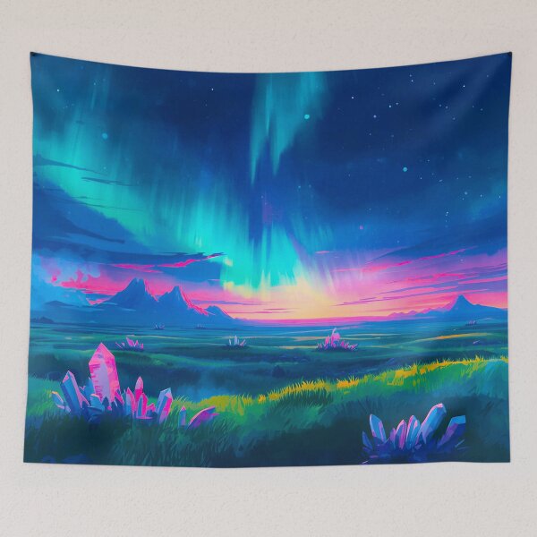 Item preview, Paisaje alienígena en acuarela de Aurora Crystal Plains designed and sold by Luminous Wilds.