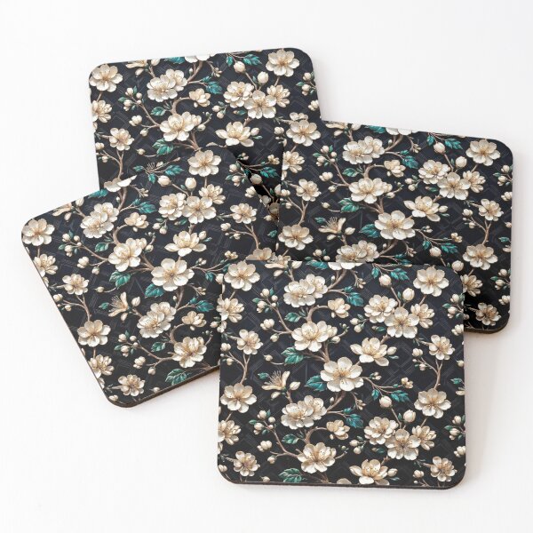 Item preview, Delicate White Floral Pattern on Black designed and sold by IntelliMindDesigns.