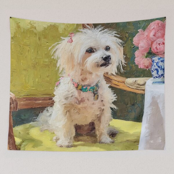 Item preview, Grandmillennial art, Bad Hair Day, Whimsical dog art designed and sold by SophieClimaArt.