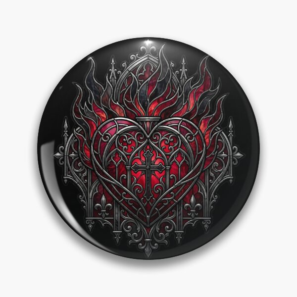 Item preview, Sacred Heart with Gothic Flames — Cathedral Stained Glass designed and sold by David Mateo ArtWorks.