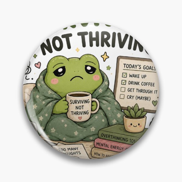 Item preview, Surviving Not Thriving Frog Sticker | Funny Student Life & Burnout Meme designed and sold by GenZStickerHub1.